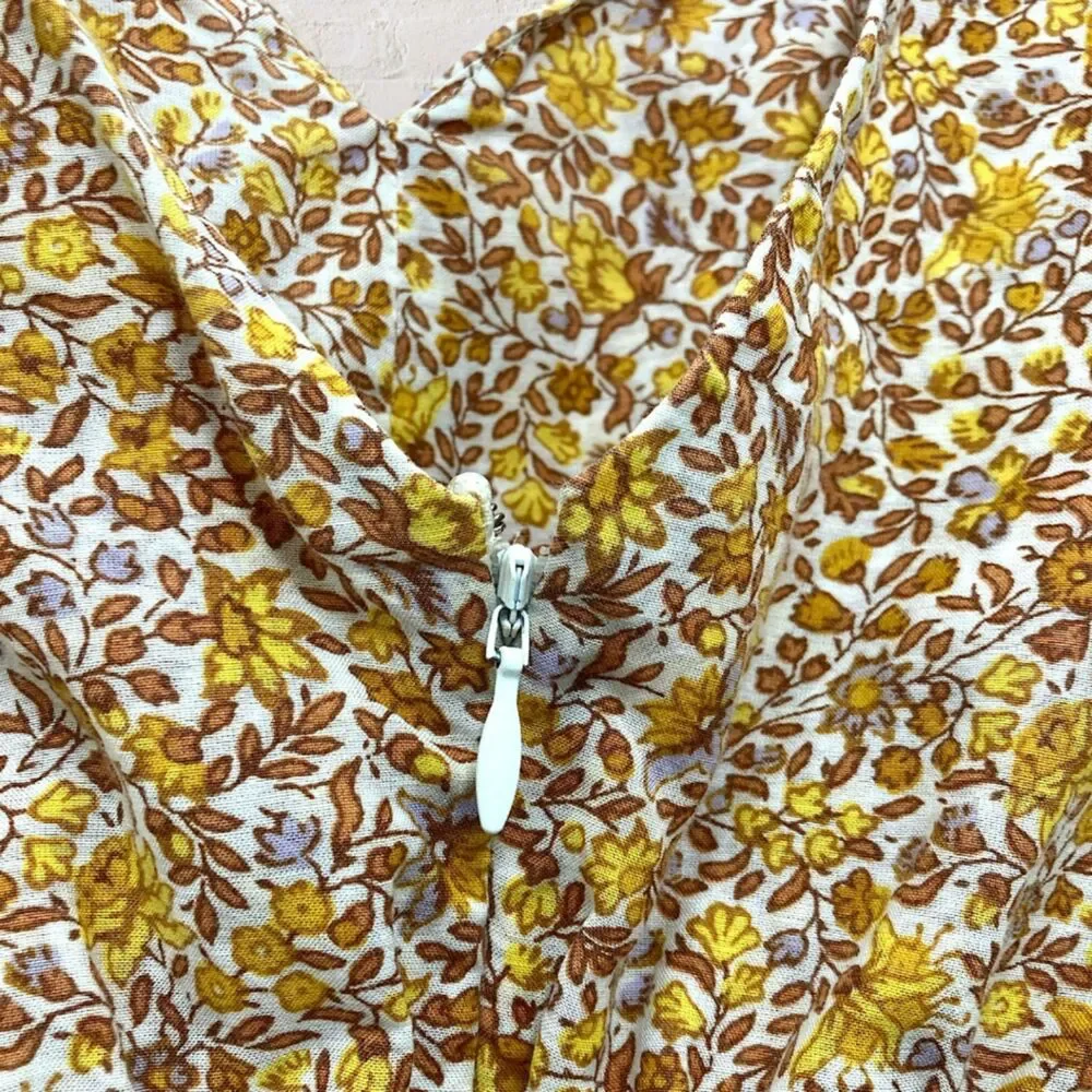 J.Crew Puff Sleeve Blouse Yellow Floral Peplum 16 Countryside Rustic Boho Summer